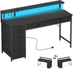 Gaming Desk with 6 Fabric Drawers Monitor Stand