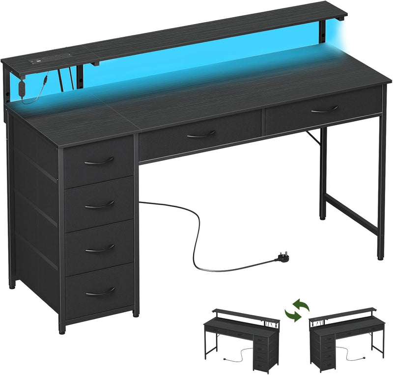 Gaming Desk with 6 Fabric Drawers Monitor Stand
