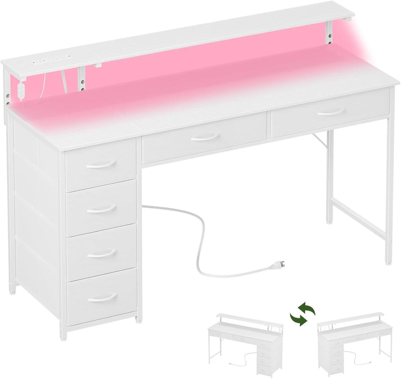 Gaming Desk with 6 Fabric Drawers Monitor Stand