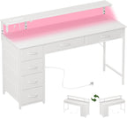 Gaming Desk with 6 Fabric Drawers Monitor Stand