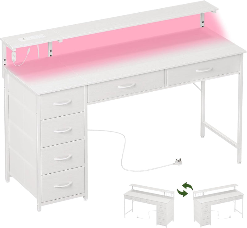 Gaming Desk with 6 Fabric Drawers Monitor Stand