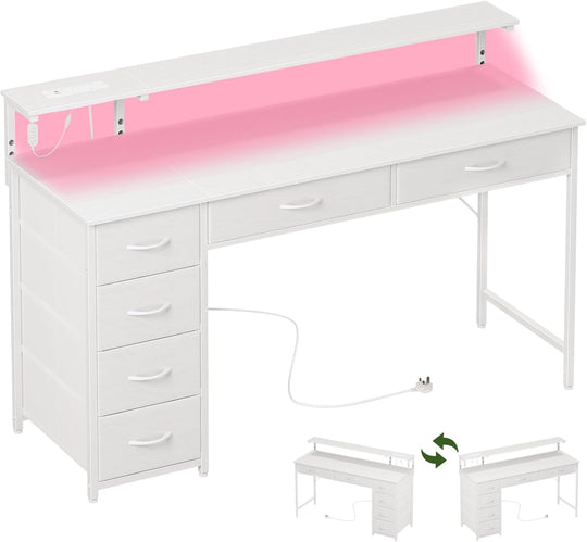 Gaming Desk with 6 Fabric Drawers Monitor Stand
