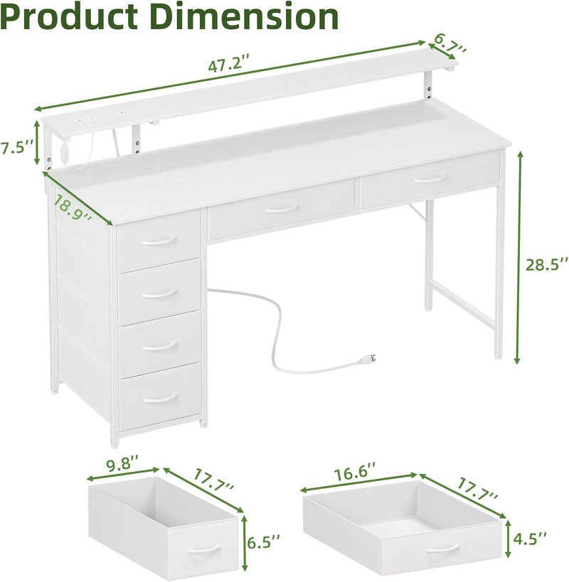 Gaming Desk with 6 Fabric Drawers Monitor Stand
