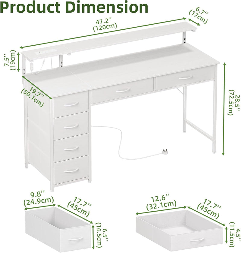Gaming Desk with 6 Fabric Drawers Monitor Stand