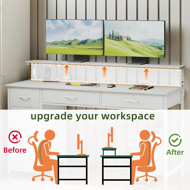 Gaming Desk with 6 Fabric Drawers Monitor Stand