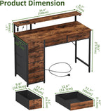 Gaming Desk with 6 Fabric Drawers Monitor Stand
