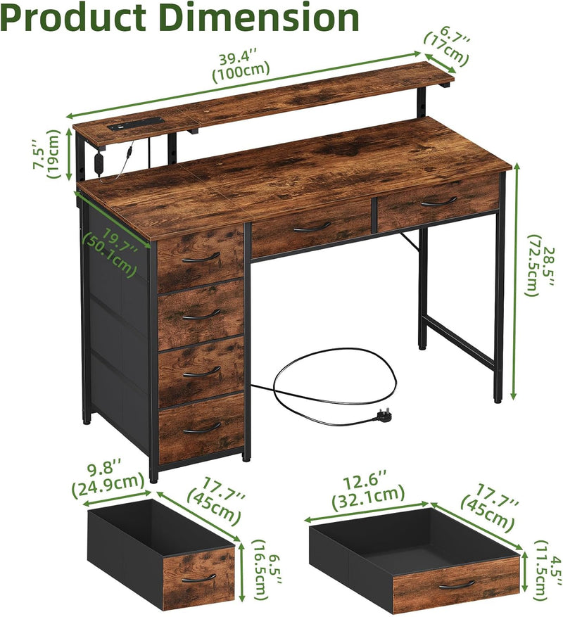 Gaming Desk with 6 Fabric Drawers Monitor Stand