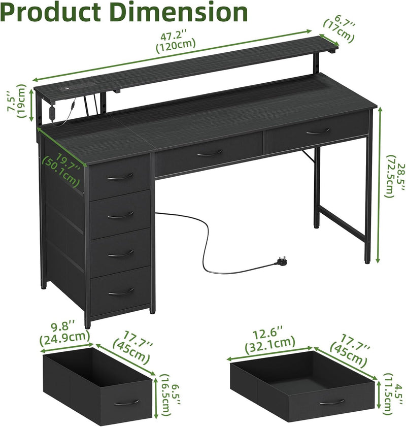 Gaming Desk with 6 Fabric Drawers Monitor Stand