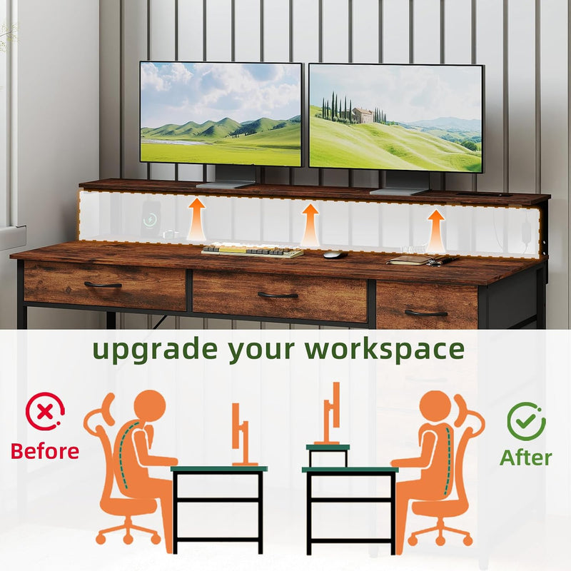 Gaming Desk with 6 Fabric Drawers Monitor Stand