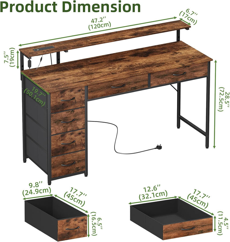 Gaming Desk with 6 Fabric Drawers Monitor Stand