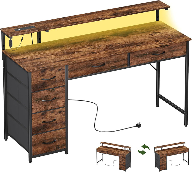 Gaming Desk with 6 Fabric Drawers Monitor Stand