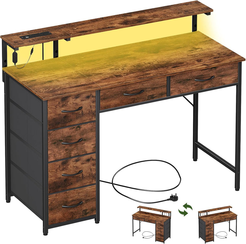 Gaming Desk with 6 Fabric Drawers Monitor Stand