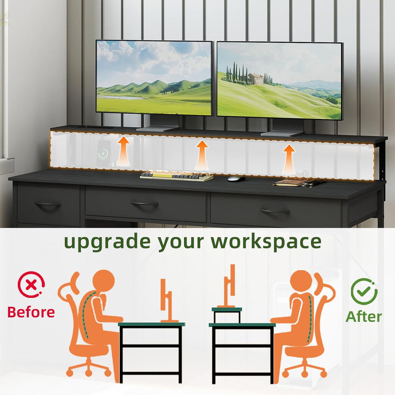 Gaming Desk with 6 Fabric Drawers Monitor Stand