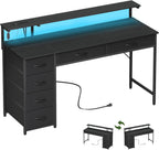 Gaming Desk with 6 Fabric Drawers Monitor Stand