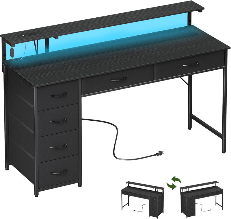 Gaming Desk with 6 Fabric Drawers Monitor Stand