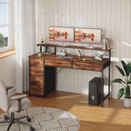 Gaming Desk with 6 Fabric Drawers Monitor Stand