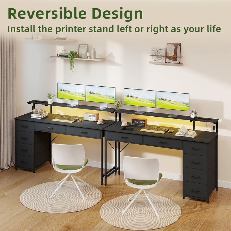 Gaming Desk with 6 Fabric Drawers Monitor Stand