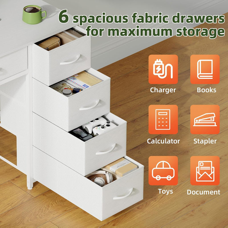 Gaming Desk with 6 Fabric Drawers Monitor Stand