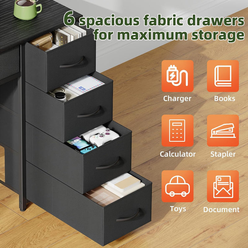 Gaming Desk with 6 Fabric Drawers Monitor Stand