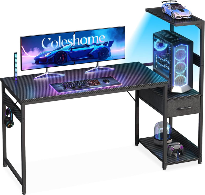 Gaming Desk with LED Carbon Fibre
