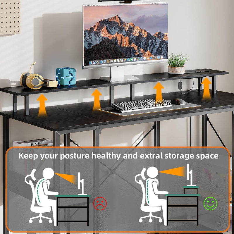Gaming Desk with LED Light Power Outlets 100