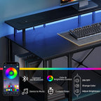 Gaming Desk with LED Light Power Outlets 100