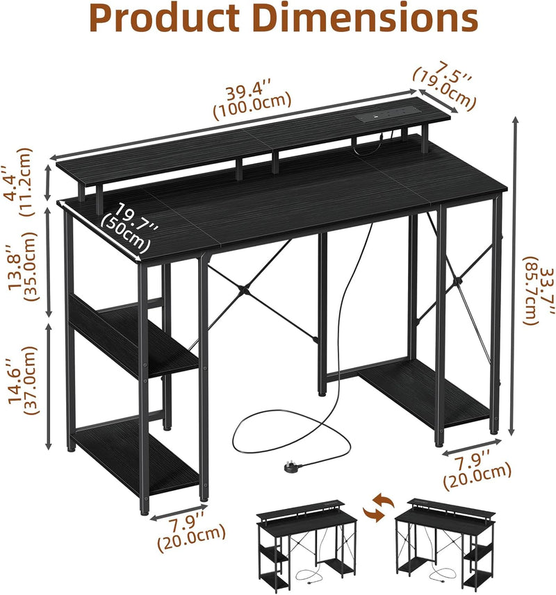 Gaming Desk with LED Light Power Outlets 100
