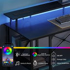 Gaming Desk with LED Light Power Outlets 100