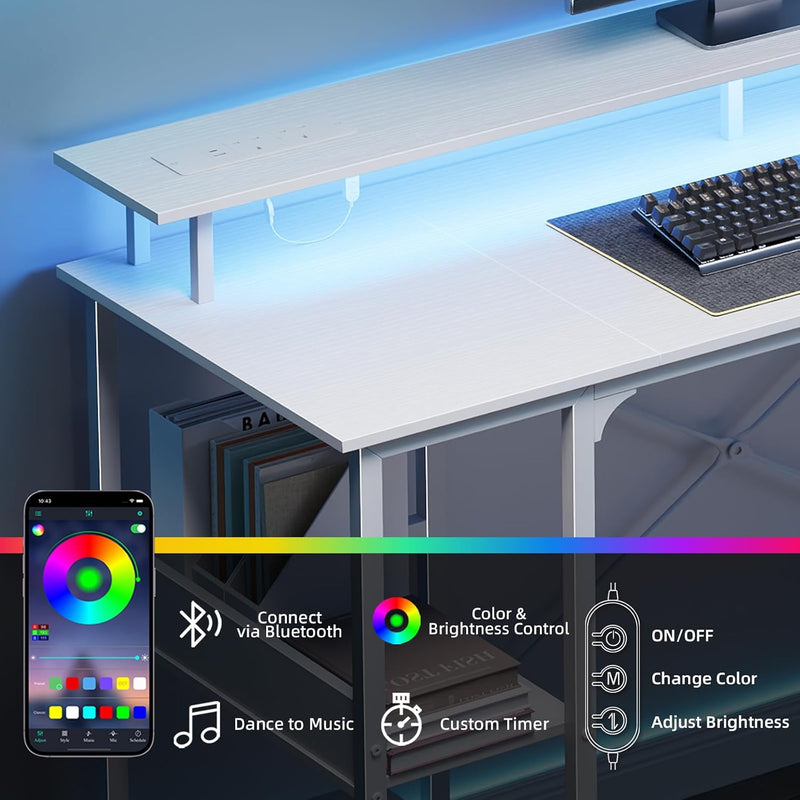 Gaming Desk with LED Light Power Outlets 100