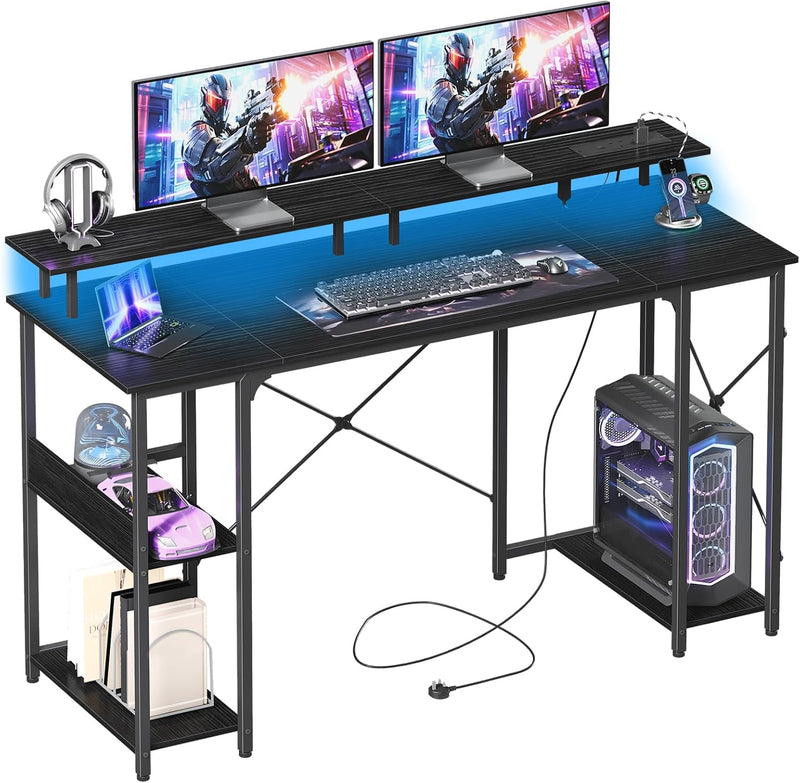 Gaming Desk with LED Light Power Outlets 100