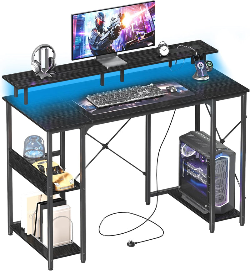 Gaming Desk with LED Light Power Outlets 100