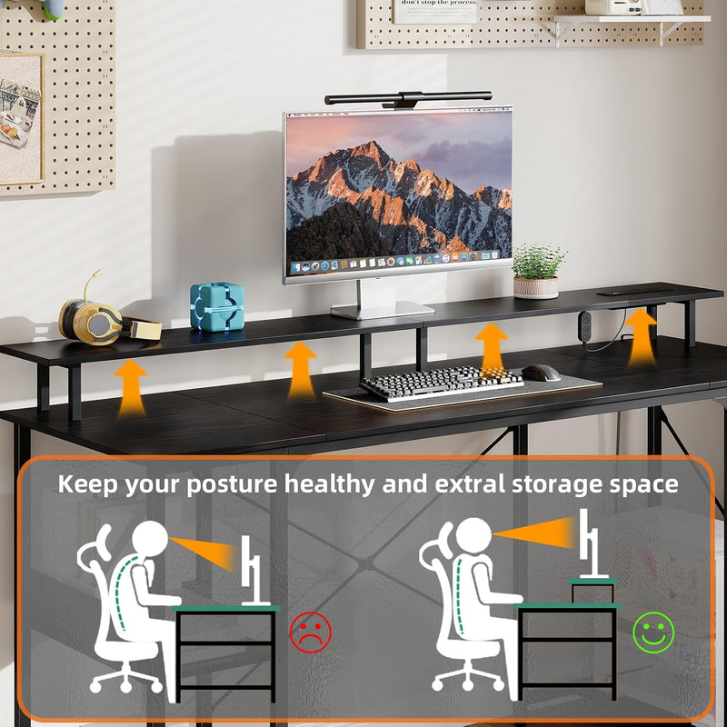 Gaming Desk with LED Light Power Outlets 100