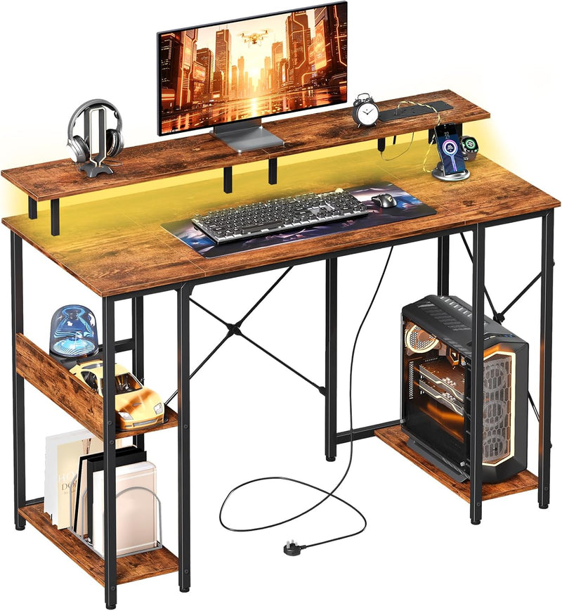 Gaming Desk with LED Light Power Outlets 100