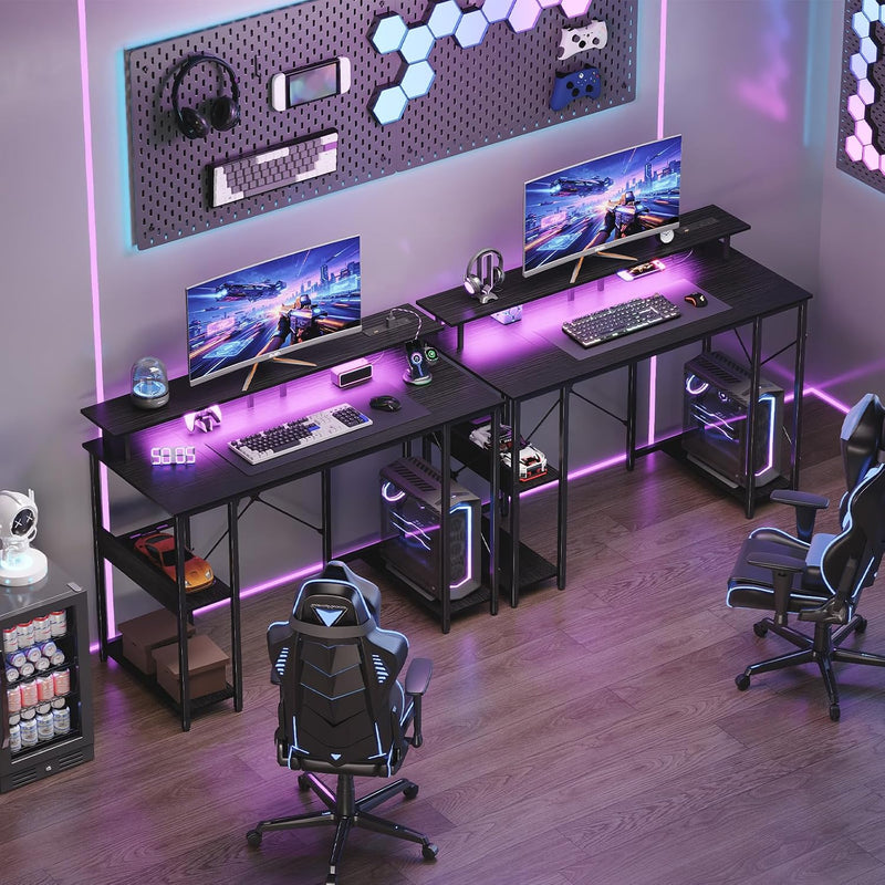 Gaming Desk with LED Light Power Outlets 100