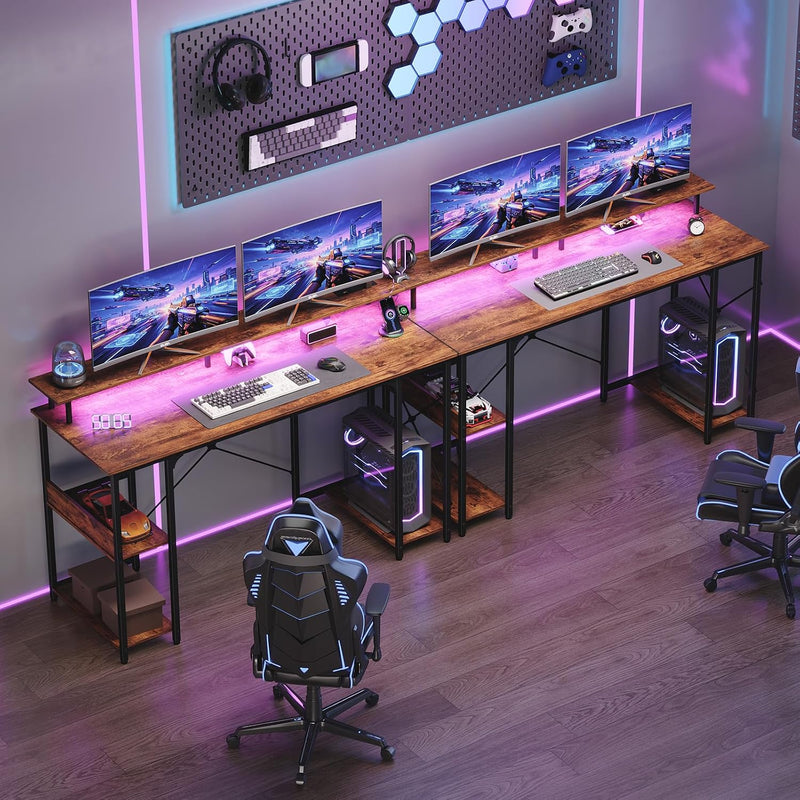 Gaming Desk with LED Light Power Outlets 100