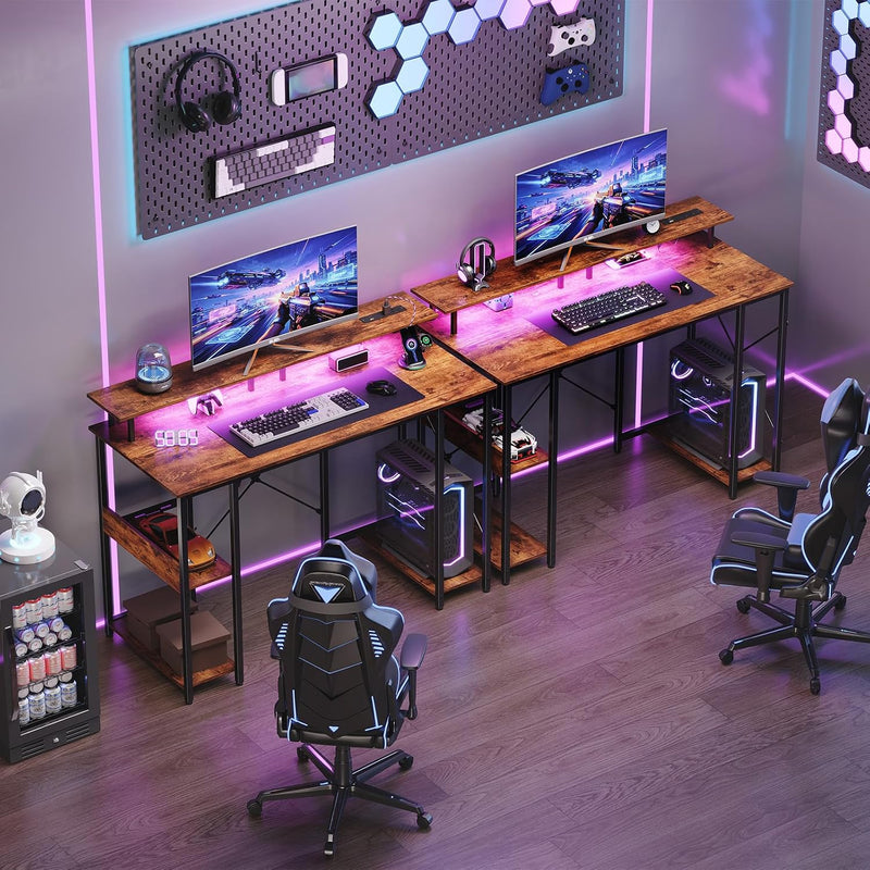 Gaming Desk with LED Light Power Outlets 100