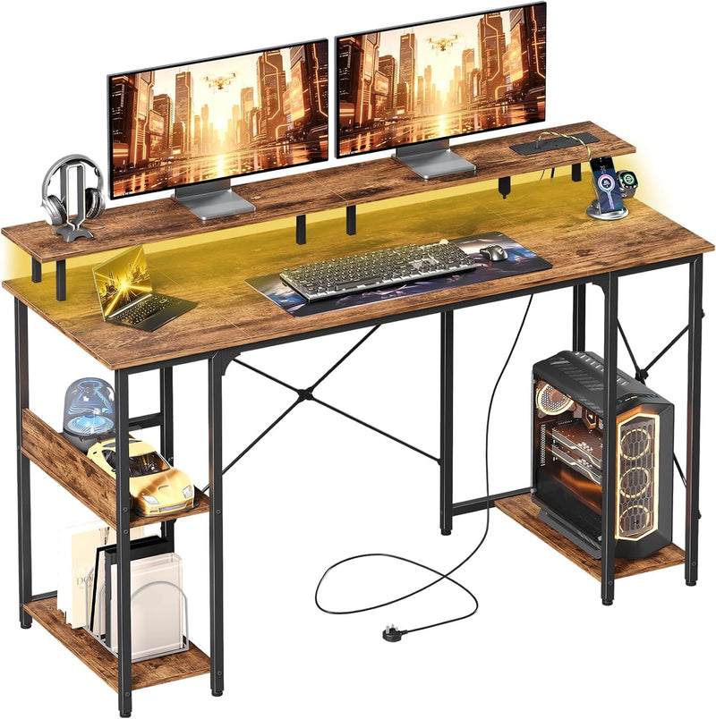 Gaming Desk with LED Light Power Outlets 100