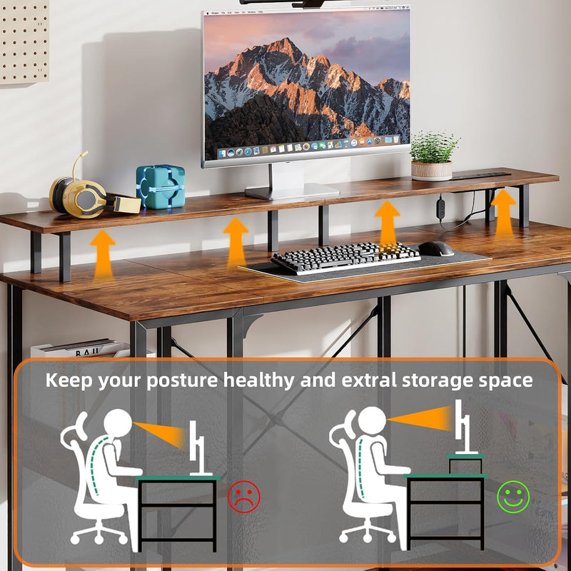 Gaming Desk with LED Light Power Outlets 100