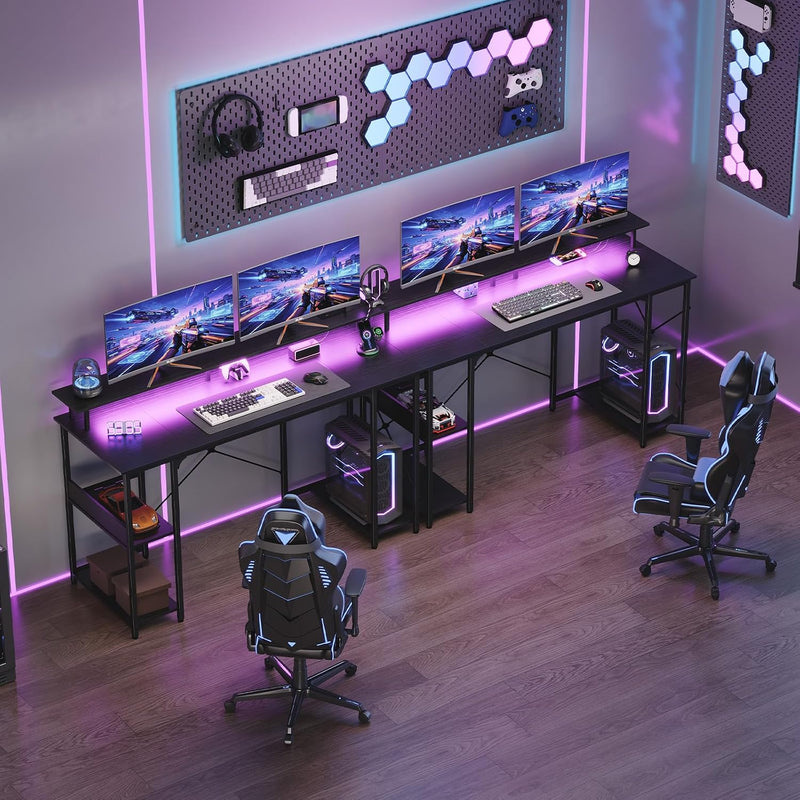 Gaming Desk with LED Light Power Outlets 100