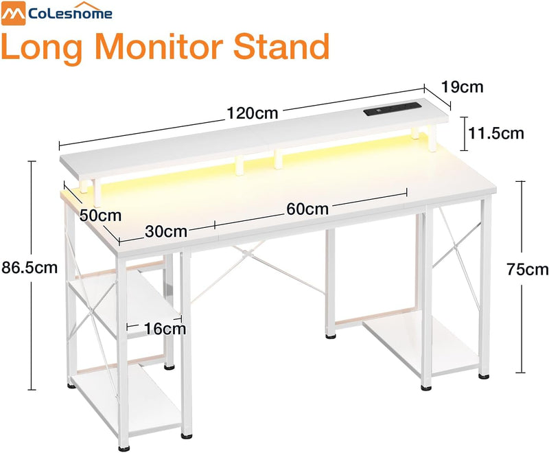 Gaming Desk with LED Lights 120x50CM Carbon