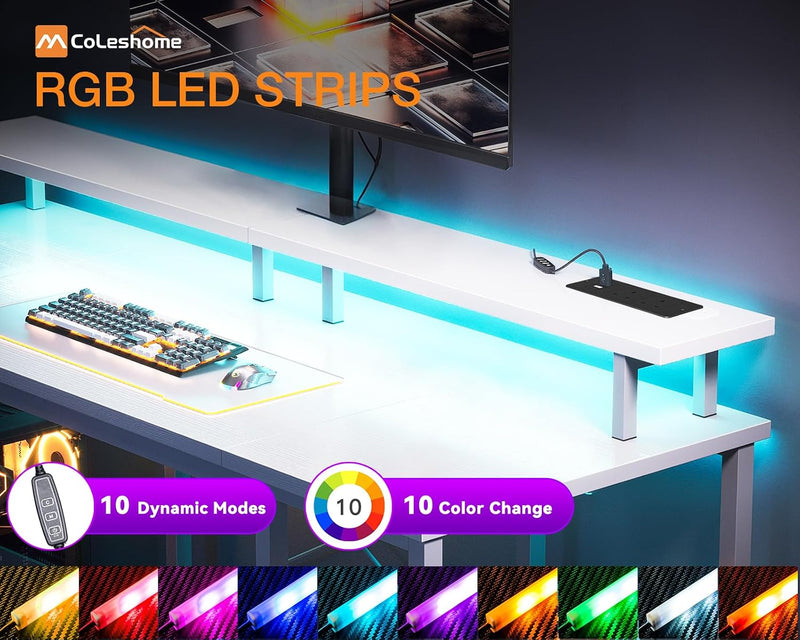 Gaming Desk with LED Lights 120x50CM Carbon