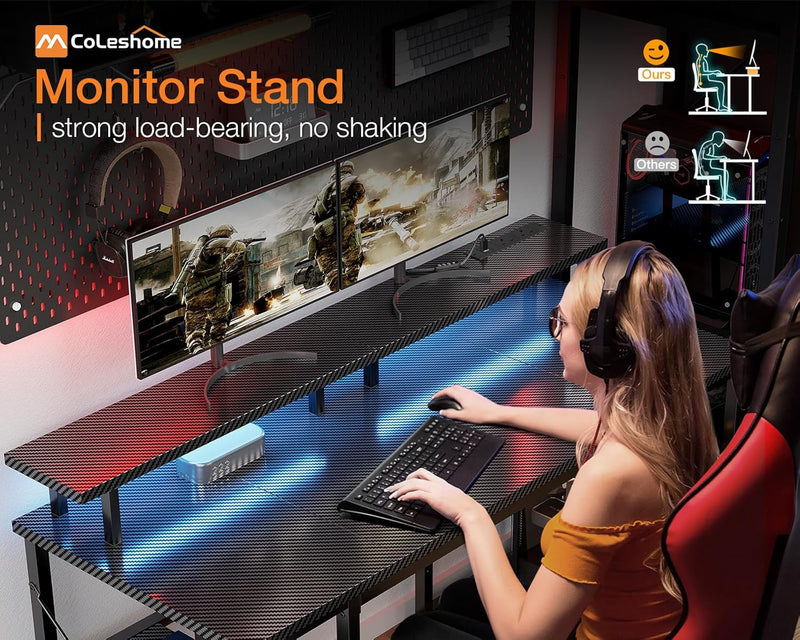 Gaming Desk with LED Lights 120x50CM Carbon