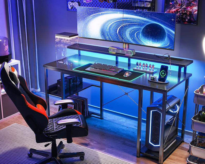 Gaming Desk with LED Lights 120x50CM Carbon