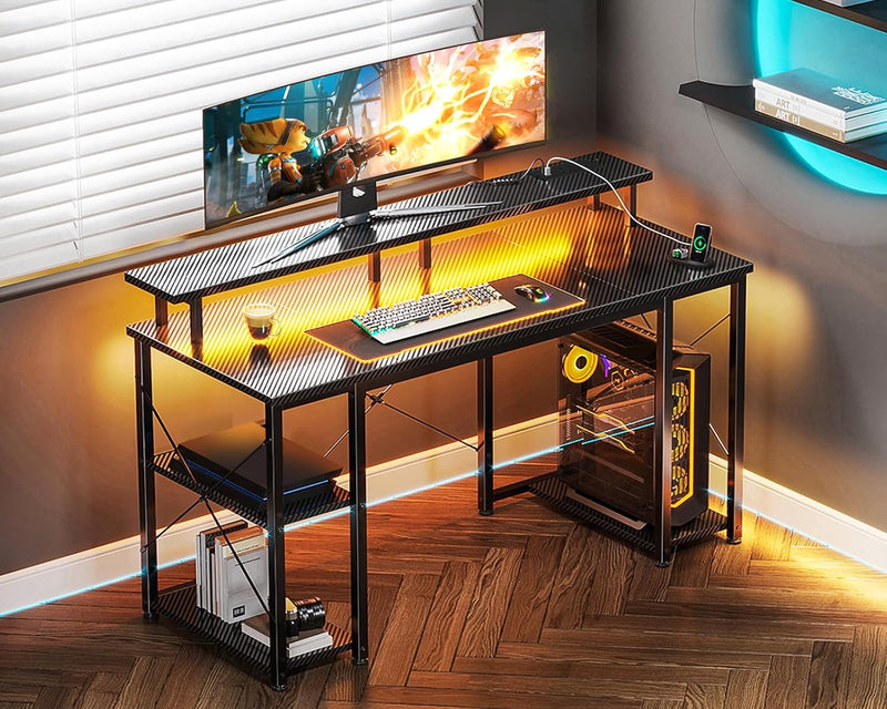 Gaming Desk with LED Lights 120x50CM Carbon