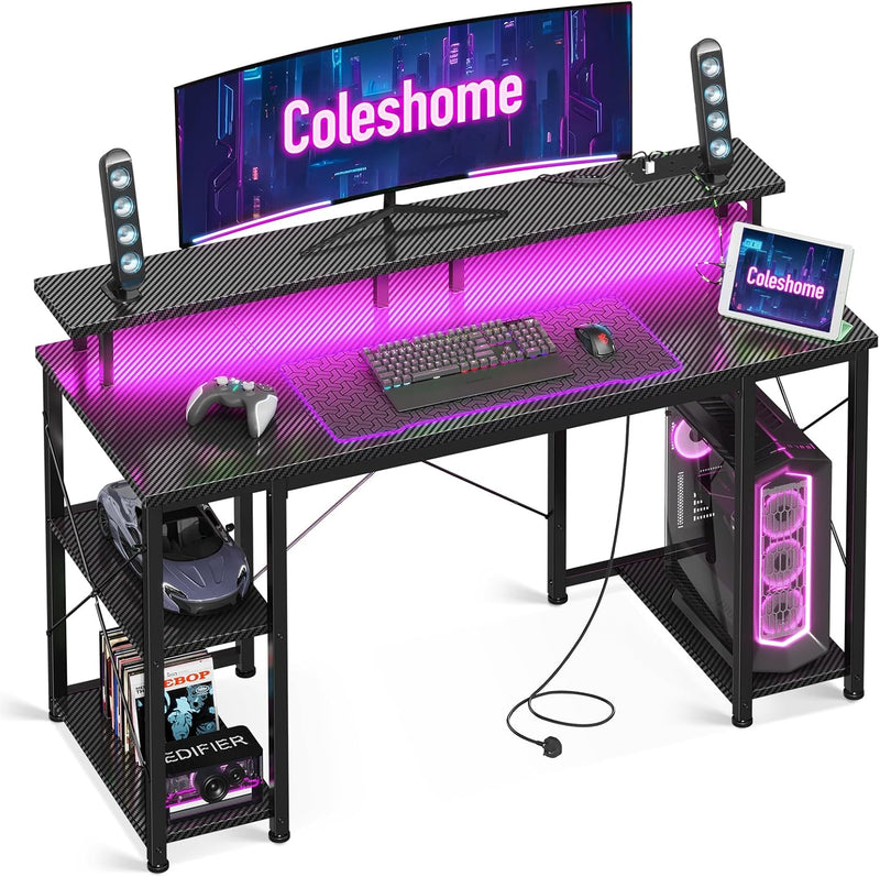 Gaming Desk with LED Lights 120x50CM Carbon