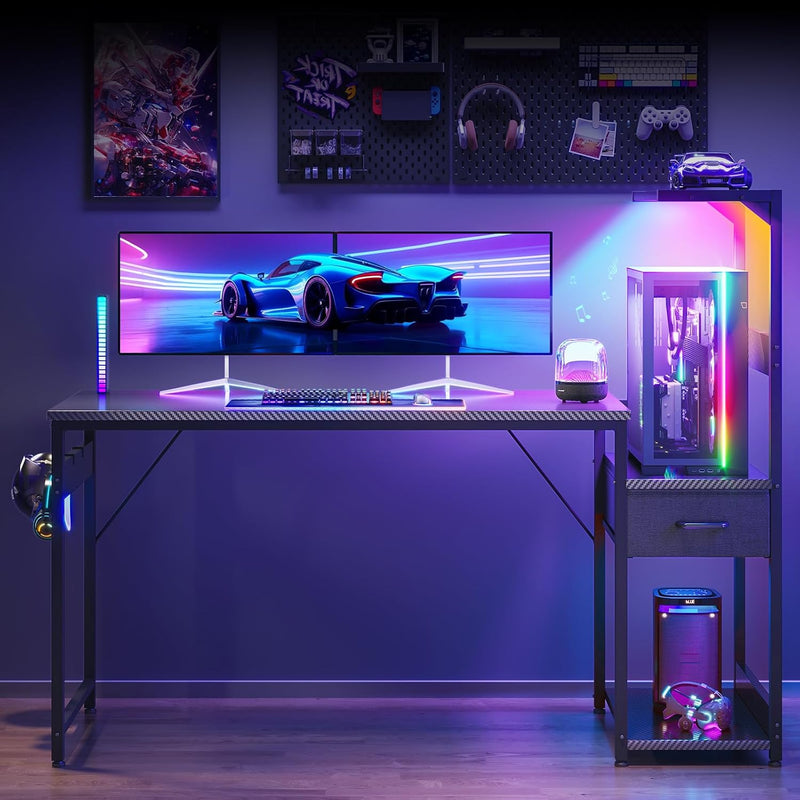 Gaming Desk with LED Lights Carbon