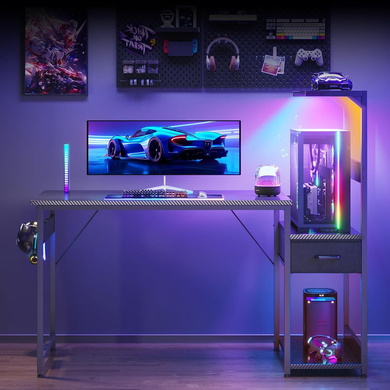 Gaming Desk with LED Lights Carbon