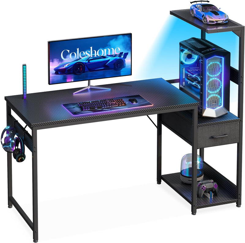 Gaming Desk with LED Lights Carbon