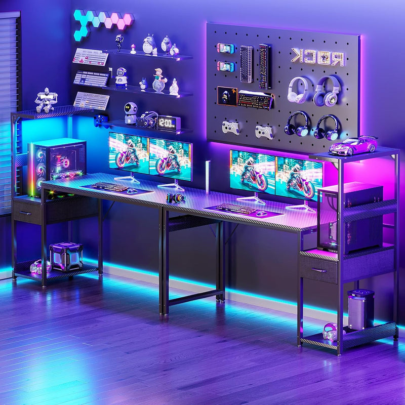 Gaming Desk with LED Lights Carbon
