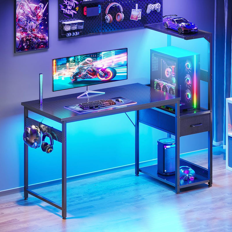 Gaming Desk with LED Lights Carbon